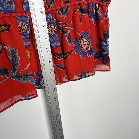 Rebecca Minkoff Top Womens Medium Red Floral Lucy Sleeveless Ruffle Tier Chiffon - Picture 12 of 16